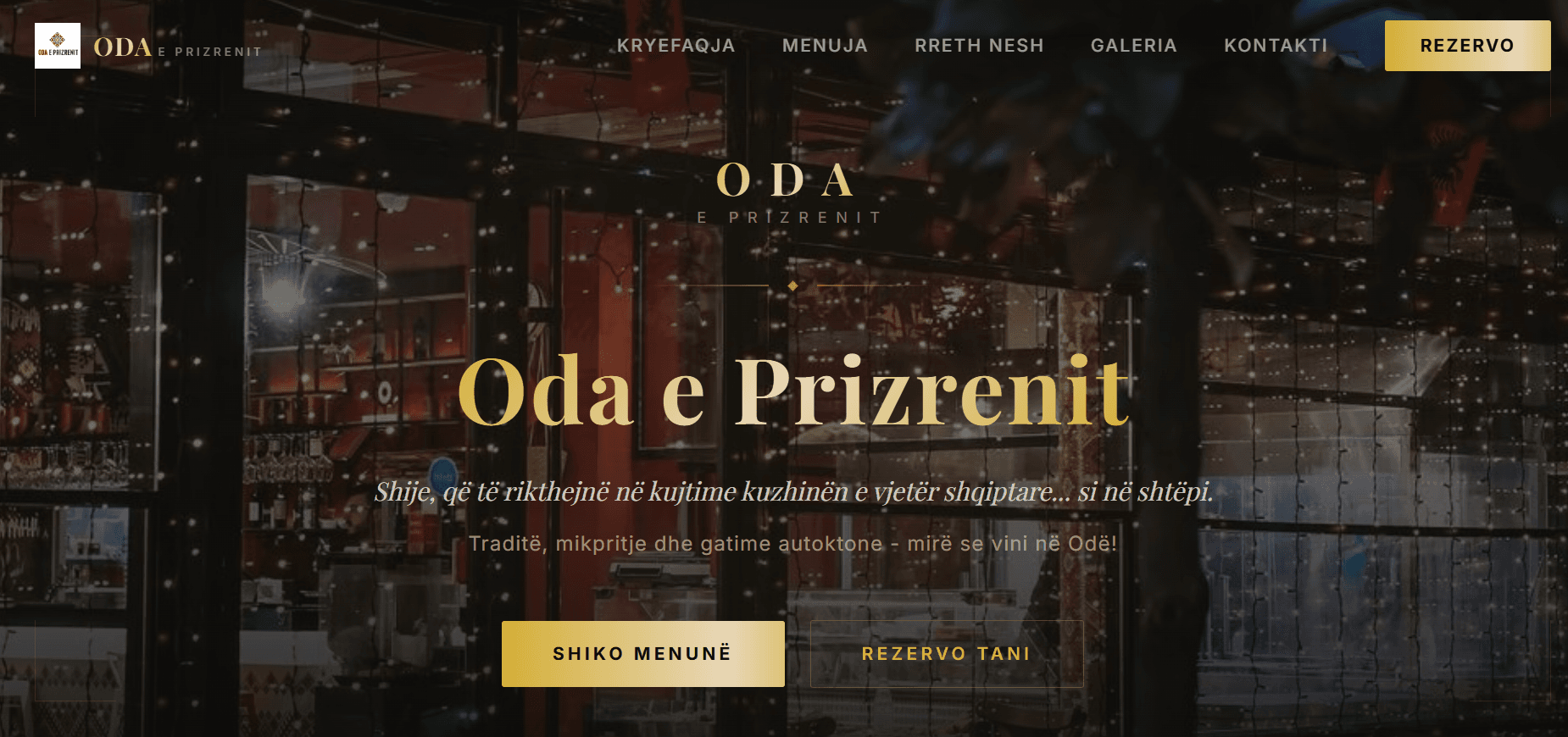 Oda e Prizrenit restaurant website - luxury dark design Albanian traditional restaurant